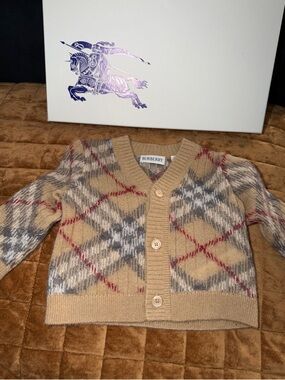 Authentic Burberry
Unisex Check Alpaca Wool Silk Blend Cardigan - Baby